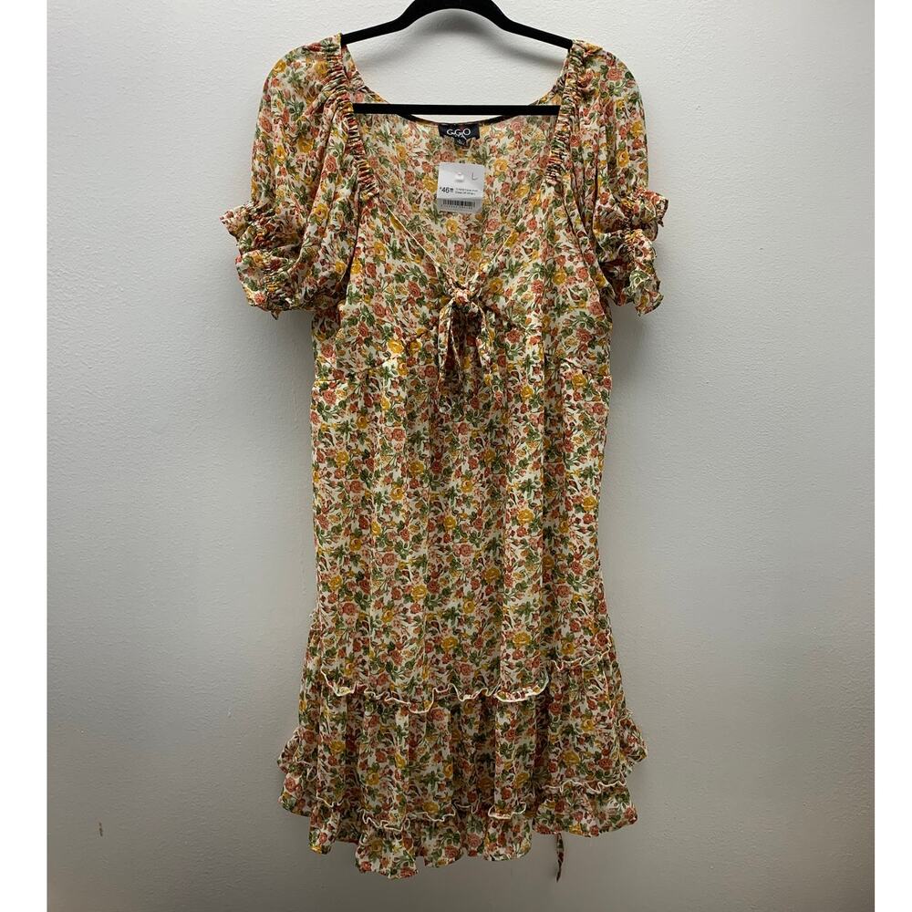 GiGio Womens Large Dress Floral Tiered Ruffle Puff Sleeves Babydoll Fairy Short